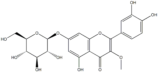 7-(β-D-Glucopyranosyloxy)-3-methoxy-5-hydroxy-2-(3,4-dihydroxyphenyl)-4H-1-benzopyran-4-one 구조식 이미지