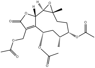 (1aR,10aS,10bR)-4α,7α-Bis(acetyloxy)-8-(acetyloxy)methyl-2,3,4,5,6,7,10a,10b-octahydro-1a,5α-dimethyloxireno[9,10]cyclodeca[1,2-b]furan-9(1aH)-one 구조식 이미지