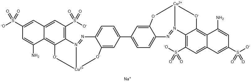 tetrasodium [mu-[[3,3'-[(3,3'-dihydroxy[1,1'-biphenyl]-4,4'-diyl)bis(azo)]bis[5-amino-4-hydroxynaphthalene-2,7-disulphonato]](8-)]]dicuprate(4-) 구조식 이미지