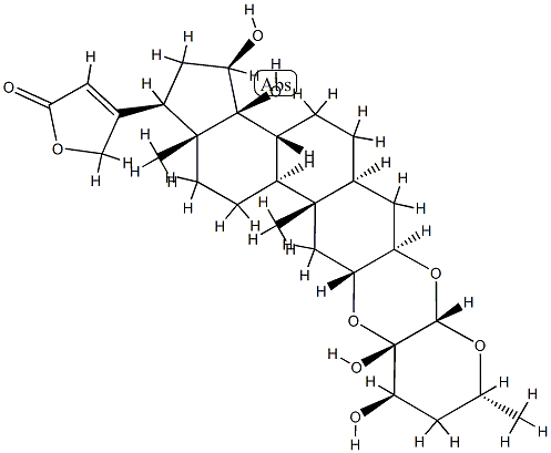 14,15β-Dihydroxy-3β,2α-[[(2S,3S,4R,6R)-tetrahydro-3,4-dihydroxy-6-methyl-2H-pyran-2,3-diyl]bis(oxy)]-5α-card-20(22)-enolide 구조식 이미지