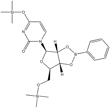 4-(Trimethylsilyloxy)-1-[5-O-trimethylsilyl-2-O,3-O-(phenylboranediyl)-β-D-ribofuranosyl]-2(1H)-pyrimidinone 구조식 이미지