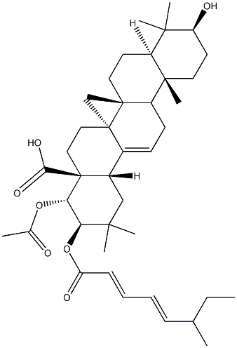 22α-Acetoxy-3β-hydroxy-21β-[[(2E,4E)-6-methyl-1-oxo-2,4-octadienyl]oxy]olean-12-en-28-oic acid 구조식 이미지