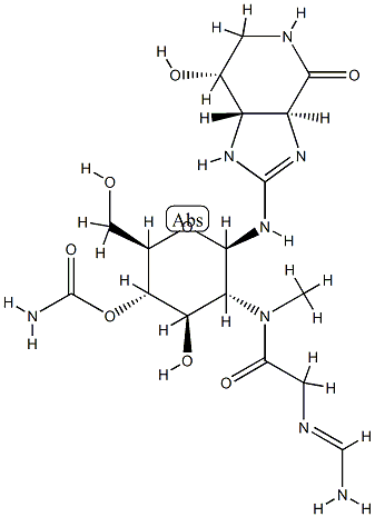 (3aS)-2-[[4-O-Aminocarbonyl-2-[[[(iminomethyl)amino]acetyl]methylamino]-2-deoxy-β-D-glucopyranosyl]amino]-1,3aβ,5,6,7,7aα-hexahydro-7β-hydroxy-4H-imidazo[4,5-c]pyridin-4-one 구조식 이미지