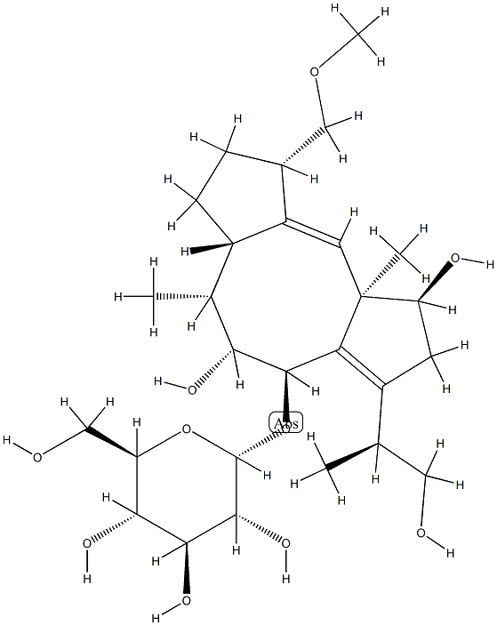 [[(1S)-3-[(S)-2-Hydroxy-1-methylethyl]-1,2,4,5,6,6aβ,7,8,9,10a-decahydro-1β,5α-dihydroxy-9α-methoxymethyl-6α,10aα-dimethyldicyclopenta[a,d]cycloocten]-4β-yl]α-D-glucopyranoside 구조식 이미지