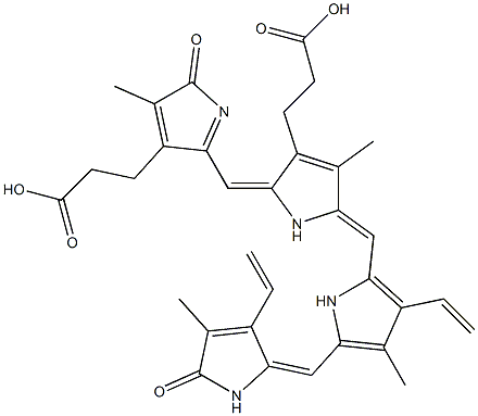 12,17-Divinyl-1,19,23,24-tetrahydro-2,8,13,18-tetramethyl-1,19-dioxo-21H-biline-3,7-dipropionic acid 구조식 이미지