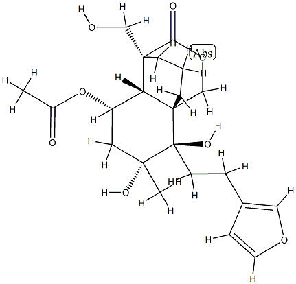 (4R)-5β-Acetoxy-8-[2-(3-furyl)ethyl]-4,4aα,5,6,7,8-hexahydro-7β,8α-dihydroxy-4-(hydroxymethyl)-7-methyl-3H-4α,8aα-propano-1H-2-benzopyran-3-one 구조식 이미지