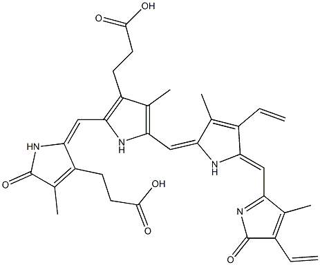 13,18-Divinyl-1,19,22,24-tetrahydro-2,8,12,17-tetramethyl-1,19-dioxo-21H-biline-3,7-dipropionic acid 구조식 이미지