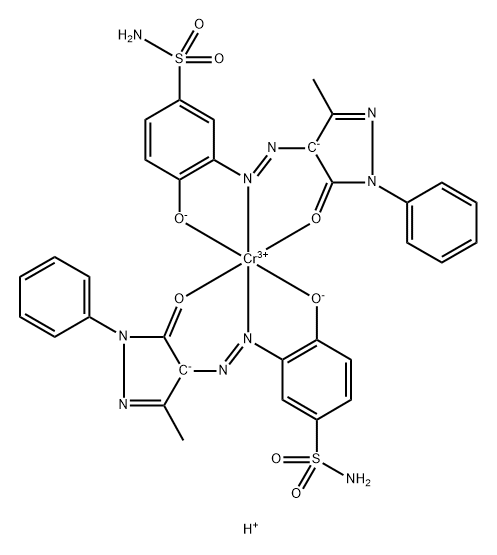 hydrogen bis[3-[(4,5-dihydro-3-methyl-5-oxo-1-phenyl-1H-pyrazol-4-yl)azo]-4-hydroxybenzene-1-sulphonamidato(2-)]chromate(1-) 구조식 이미지