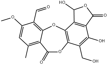 1,3-Dihydro-1,4-dihydroxy-5-hydroxymethyl-10-methoxy-8-methyl-3,7-dioxo-7H-isobenzofuro[4,5-b][1,4]benzodioxepin-11-carbaldehyde Structure