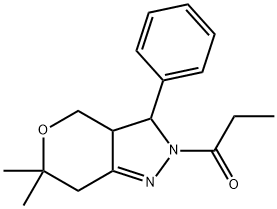 6,6-dimethyl-3-phenyl-2-propionyl-2,3,3a,4,6,7-hexahydropyrano[4,3-c]pyrazole Structure