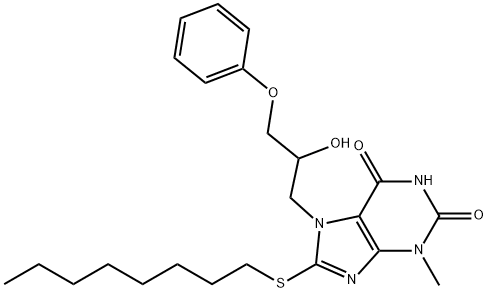 7-(2-hydroxy-3-phenoxypropyl)-3-methyl-8-(octylsulfanyl)-3,7-dihydro-1H-purine-2,6-dione Structure