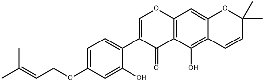 5-Hydroxy-7-[2-hydroxy-4-[(3-methyl-2-butenyl)oxy]phenyl]-2,2-dimethyl-2H,6H-benzo[1,2-b:5,4-b']dipyran-6-one 구조식 이미지