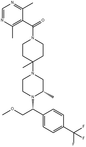 (4,6-dimethylpyrimidin-5-yl)-[4-[(3S)-4-[(1R)-2-methoxy-1-[4-(trifluor omethyl)phenyl]ethyl]-3-methyl-piperazin-1-yl]-4-methyl-1-piperidyl]me thanone 구조식 이미지