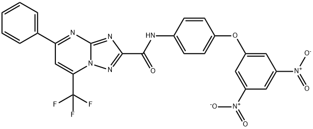 N-(4-{3,5-dinitrophenoxy}phenyl)-5-phenyl-7-(trifluoromethyl)[1,2,4]triazolo[1,5-a]pyrimidine-2-carboxamide 구조식 이미지