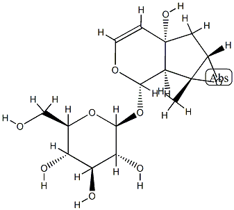[(1aR)-1a,1bα,2,5a,6,6aβ-Hexahydro-5aα-hydroxy-1aβ-methyloxireno[4,5]cyclopenta[1,2-c]pyran-2α-yl]β-D-glucopyranoside 구조식 이미지
