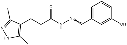 (E)-3-(3,5-dimethyl-1H-pyrazol-4-yl)-N-(3-hydroxybenzylidene)propanehydrazide 구조식 이미지