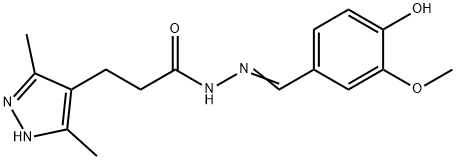 (E)-3-(3,5-dimethyl-1H-pyrazol-4-yl)-N-(4-hydroxy-3-methoxybenzylidene)propanehydrazide 구조식 이미지