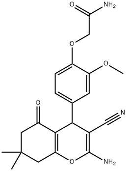 2-[4-(2-amino-3-cyano-7,7-dimethyl-5-oxo-5,6,7,8-tetrahydro-4H-chromen-4-yl)-2-methoxyphenoxy]acetamide 구조식 이미지