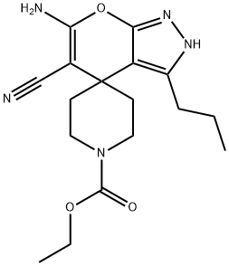 6-amino-5-cyano-3-propyl-2,4-dihydro-1'-ethylcarboxylspiro[pyrano[2,3-c]pyrazole-4,4'-piperidine] 구조식 이미지