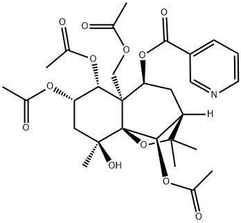 3-Pyridinecarboxylic acid [(3R,10R)-6β,7β,10-triacetoxy-5aβ-acetoxymethyl-3,4,5,5a,6,7,8,9-octahydro-9α-hydroxy-2,2,9-trimethyl-3β,9aβ-methano-2H-1-benzoxepin-5α-yl] ester 구조식 이미지