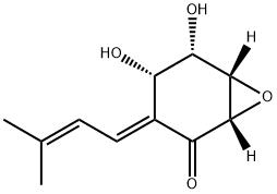 (1S,6β)-4α,5α-Dihydroxy-3-[(E)-3-methyl-2-butenylidene]-7-oxabicyclo[4.1.0]heptan-2-one 구조식 이미지