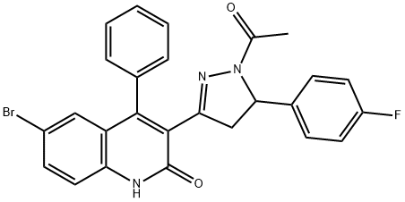 3-[1-acetyl-5-(4-fluorophenyl)-4,5-dihydro-1H-pyrazol-3-yl]-6-bromo-4-phenylquinolin-2(1H)-one 구조식 이미지