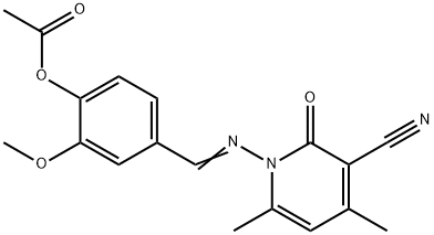 4-({[3-cyano-4,6-dimethyl-2-oxo-1(2H)-pyridinyl]imino}methyl)-2-methoxyphenyl acetate Structure