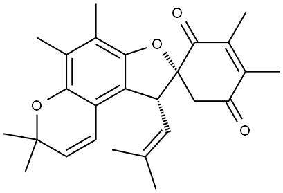 3,4,4',5',7',7'-Hexamethyl-1'-(2-methyl-1-propenyl)spiro[3-cyclohexene-1,2'(1'H)-[2H]furo[3,2-f][1]benzopyran]-2,5-dione Structure