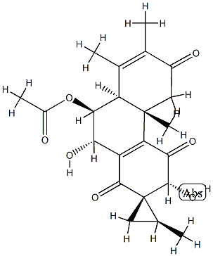 [1S,2S,(+)]-9'α-Acetyloxy-4'b,8'aβ,9',10'-tetrahydro-3'β,10'β-dihydroxy-2,4'bα,7',8'-tetramethylspiro[cyclopropane-1,2'(1'H)-phenanthrene]-1',4',6'(3'H,5'H)-trione 구조식 이미지