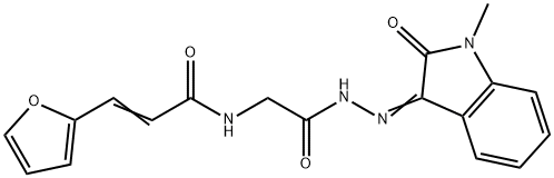 (2E)-3-(furan-2-yl)-N-{2-[(2E)-2-(1-methyl-2-oxo-1,2-dihydro-3H-indol-3-ylidene)hydrazinyl]-2-oxoethyl}prop-2-enamide (non-preferred name) Structure