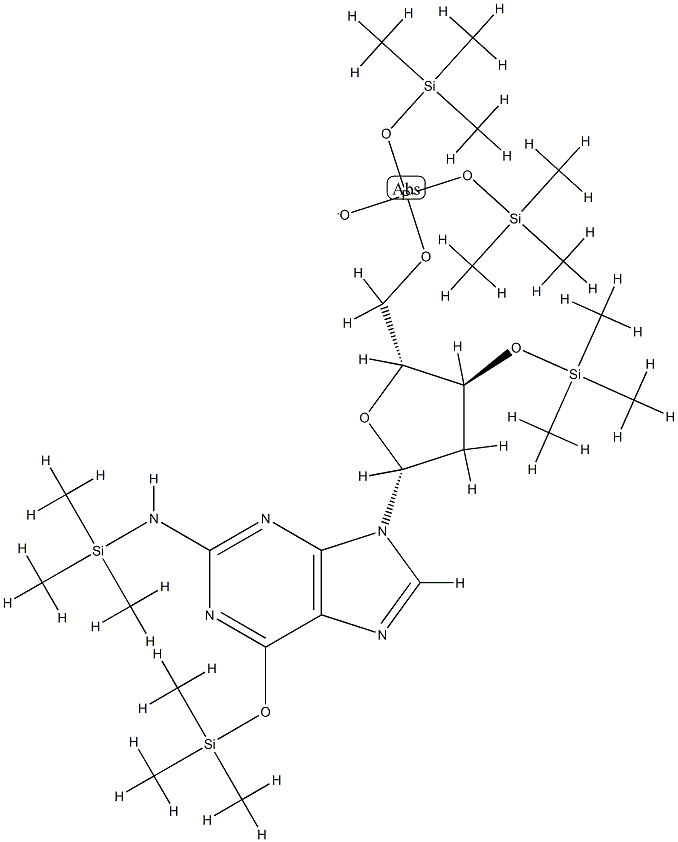 9-[3-O-(Trimethylsilyl)-5-O-[bis(trimethylsilyloxy)phosphinyl]-2-deoxy-β-D-erythro-pentofuranosyl]-6-(trimethylsilyloxy)-2-[(trimethylsilyl)amino]-9H-purine 구조식 이미지