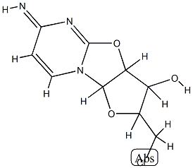 6H-Furo[2',3':4,5]oxazolo[3,2-a]pyrimidin-3-ol,2-(chloromethyl)-2,3,3a,9a-tetrahydro-6-imino-, hydrochloride (1:1),(2S,3S,3aS,9aR)- Structure