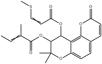 2-Methyl-2-butenoic acid [9,10-dihydro-8,8-dimethyl-10-[(3-methylthio-1-oxo-2-propenyl)oxy]-2-oxo-2H,8H-benzo[1,2-b:3,4-b']dipyran-9-yl] ester 구조식 이미지