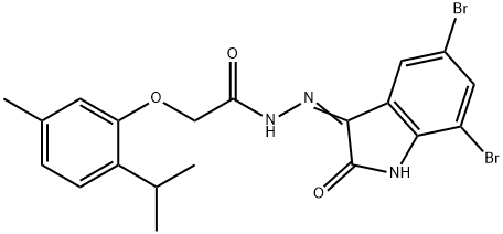 (E)-N-(5,7-dibromo-2-oxoindolin-3-ylidene)-2-(2-isopropyl-5-methylphenoxy)acetohydrazide 구조식 이미지