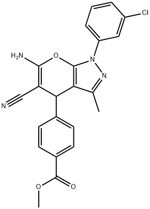 methyl 4-[6-amino-1-(3-chlorophenyl)-5-cyano-3-methyl-1,4-dihydropyrano[2,3-c]pyrazol-4-yl]benzoate 구조식 이미지