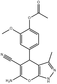 4-(6-amino-5-cyano-3-methyl-1,4-dihydropyrano[2,3-c]pyrazol-4-yl)-2-methoxyphenyl acetate 구조식 이미지