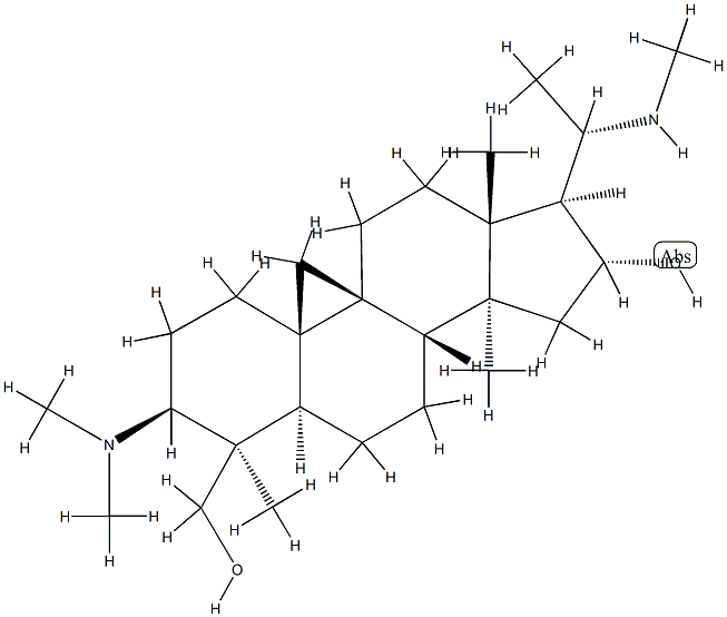 (20S)-3β-(Dimethylamino)-16α-hydroxy-4,14-dimethyl-20-(methylamino)-9β,19-cyclo-5α-pregnane-4β-methanol 구조식 이미지