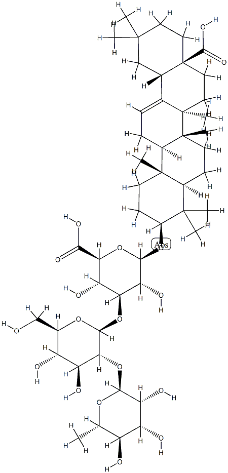 3β-[3-O-[2-O-(6-Deoxy-α-L-mannopyranosyl)-β-D-glucopyranosyl]-β-D-glucopyranuronosyl]oxyolean-12-en-28-oic acid 구조식 이미지