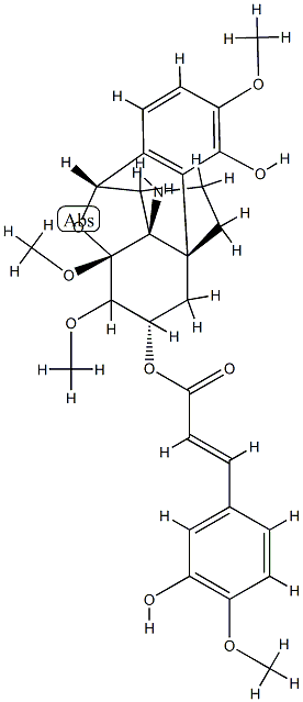 8β,10β-Epoxy-3,7,8-trimethoxyhasubanan-4,6β-diol 6-[(E)-3-(3-hydroxy-4-methoxyphenyl)propenoate] 구조식 이미지