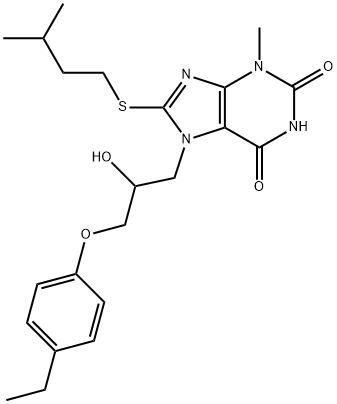 7-[3-(4-ethylphenoxy)-2-hydroxypropyl]-8-(isopentylsulfanyl)-3-methyl-3,7-dihydro-1H-purine-2,6-dione Structure