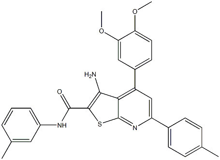 3-amino-4-(3,4-dimethoxyphenyl)-N-(3-methylphenyl)-6-(4-methylphenyl)thieno[2,3-b]pyridine-2-carboxamide 구조식 이미지
