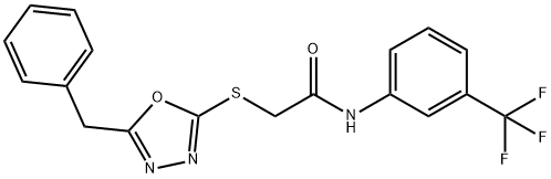 2-[(5-benzyl-1,3,4-oxadiazol-2-yl)sulfanyl]-N-[3-(trifluoromethyl)phenyl]acetamide 구조식 이미지
