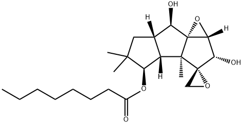 (1aR,3S,7aR)-1aβ,2,3bβ,4,5,6,6aβ,7-Octahydro-2α,7α-dihydroxy-4β-octanoyloxy-3aα,5,5-trimethylspiro[cyclopenta[4,5]pentaleno[1,6a-b]oxirene-3(3aH),2'-oxirane] Structure