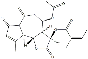 (3R)-2,3,3aβ,4,5,6,6a,7,9aβ,9bα-Decahydro-4β-acetyloxy-2,7-dioxo-6-methylene-3,9-dimethylazuleno[4,5-b]furan-3α-yl=(Z)-2-methyl-2-butenoate 구조식 이미지