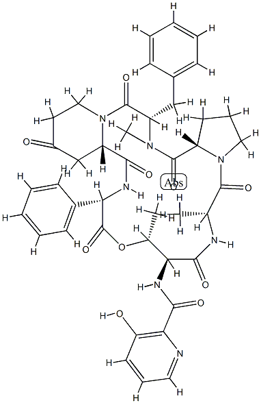 N-[(3-히드록시-2-피리디닐)카르보닐]시클로[L-Thr*-D-Ala-L-Pro-N-메틸-L-Phe-4-옥소-L-피페콜로일-L-페닐Gly-] 구조식 이미지