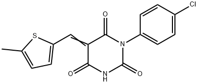 1-(4-chlorophenyl)-5-[(5-methyl-2-thienyl)methylene]-2,4,6(1H,3H,5H)-pyrimidinetrione Structure