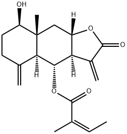 (Z)-2-Methyl-2-butenoic acid [(3aR,4aα,9aβ)-dodecahydro-2-oxo-3,5-bis(methylene)-8aβ-methyl-8β-hydroxynaphtho[2,3-b]furan]-4α-yl ester 구조식 이미지