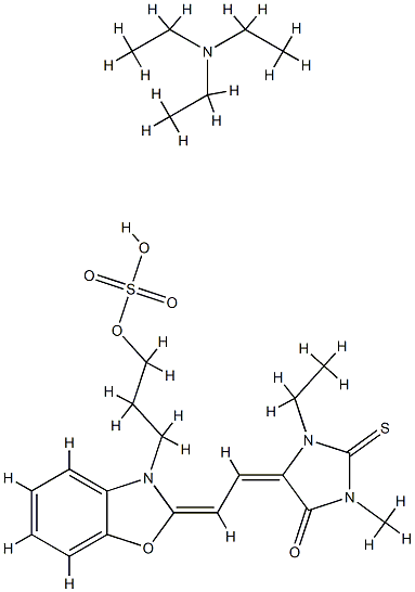 1-ethyl-3-methyl-5-[[3-[3-(sulphooxy)propyl]-3H-benzoxazol-2-ylidene]ethylidene]-2-thioxoimidazolidin-4-one, compound with triethylamine (1:1)  Structure