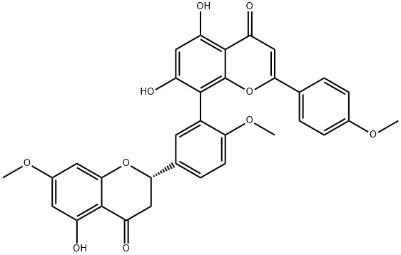 2,3-Dihydro-5,5'',7''-trihydroxy-4',4''',7-trimethoxy-3',8''-biflavone 구조식 이미지