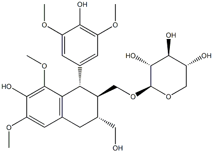 [[(1S)-1α-(3,5-Dimethoxy-4-hydroxyphenyl)-3α-(hydroxymethyl)-6,8-dimethoxy-7-hydroxytetralin-2β-yl]methyl]β-D-xylopyranoside 구조식 이미지
